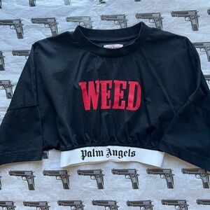 Palm Angels Black WEED  Crop Top